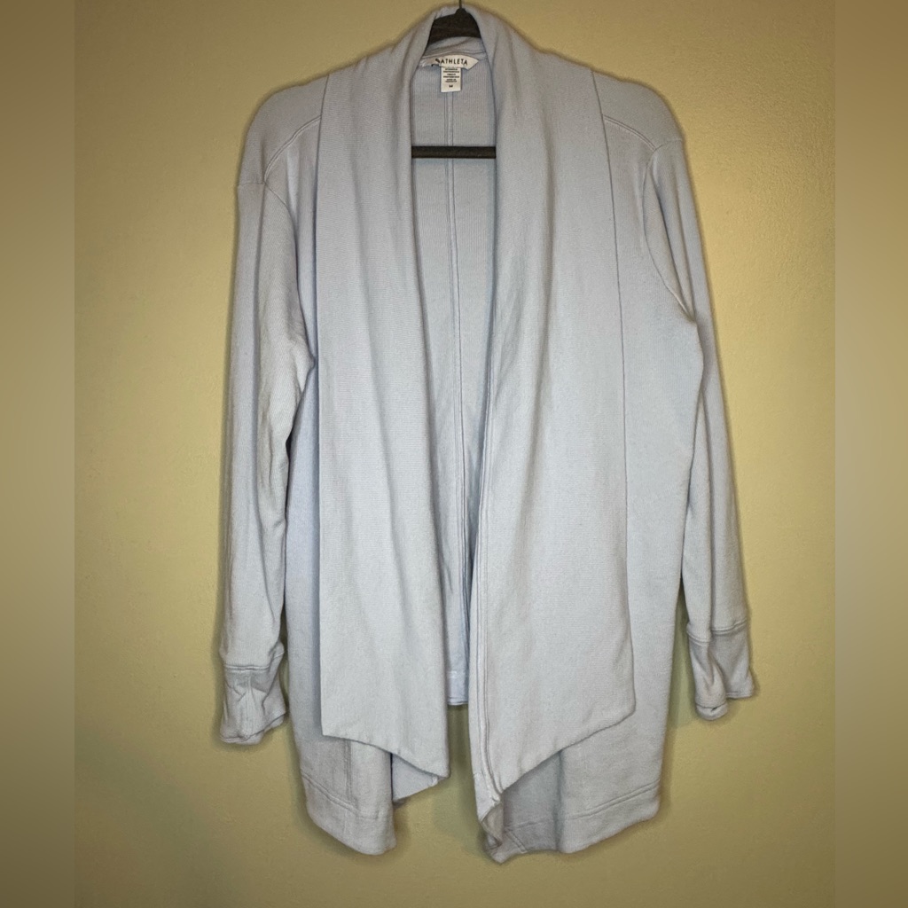 Athleta Open Front Ribbed Cardigan Women's Medium Light Blue Drape Sweater